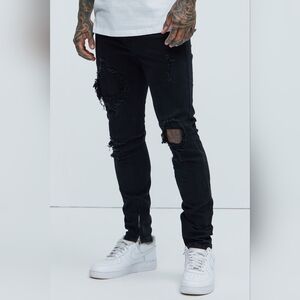 Nova Men Black Distressed Point Of View Skinny Jeans Size 30